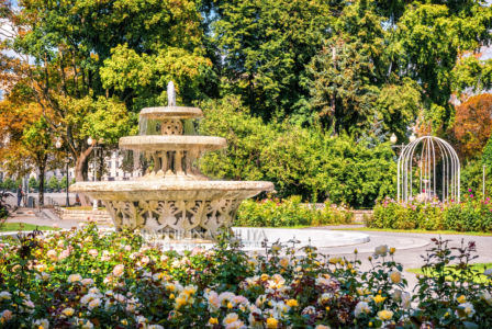 Fountain and rose garden, Gorky Park, Moscow