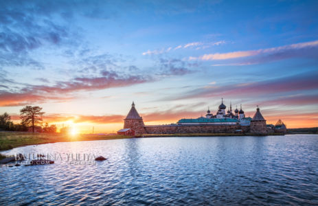 Соловецкий монастырь на закате, Белое море, Соловки, Соловецкий монастырь, Соловецкие острова
