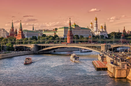 Розовый закат, Московский Кремль, Москва