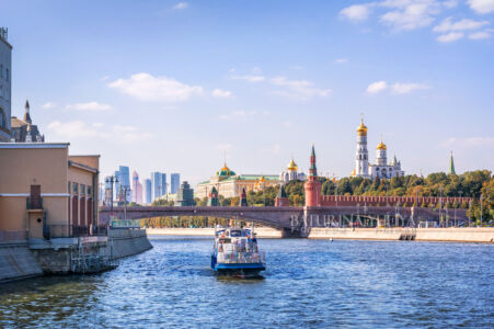 View from the ship Volna along the Moscow River, City, Cathedral